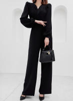 BGTEEVER-monos elegantes de manga larga con cuello en V para mujer, monos sólidos para mujer, Moda de Primavera, cintura delgada, suéteres de pierna ancha para mujer - details 7