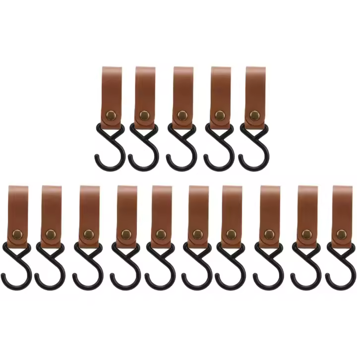 Ganchos en S de cuero para colgar, ganchos decorativos de Metal, perchas en S portátiles multifuncionales de alta resistencia, 15 piezas - 1