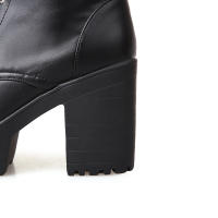 Botas altas de tacón grueso, plataforma impermeable para mujer, tacones altos, botas largas, con cordones, talla grande - details 25