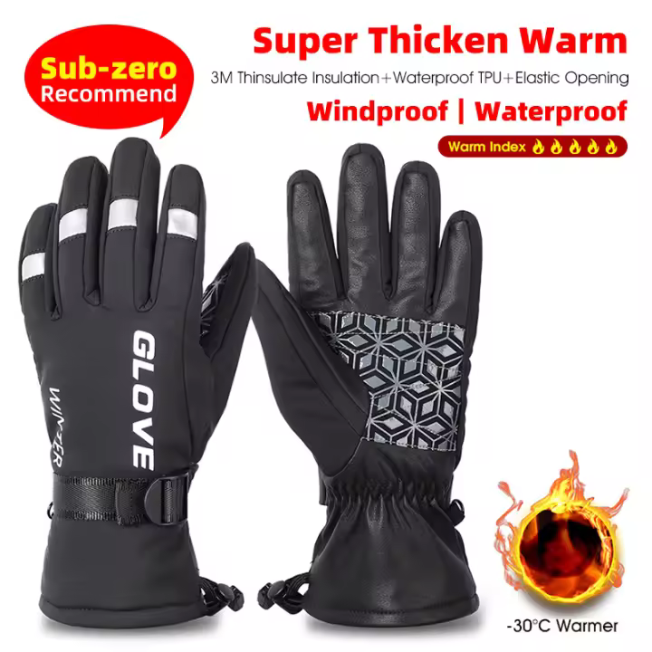 WEST BIKING-Guantes Térmicos de invierno para ciclismo, manoplas cálidas para esquí, Snowboard y pesca, para hombre y mujer - 1