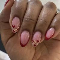 24 piezas de diseño dorado en forma de almendra francesa, uñas ovaladas simples, uñas postizas completamente cubiertas - details 6
