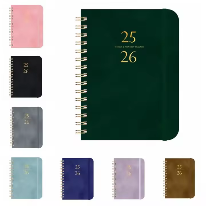 Planificador A5 2025-2026 Horarios diarios Semanal y mensual Planificador 2025-2026 Cubierta de cuero PU Calendario de bolsillo interior Cuaderno - 1