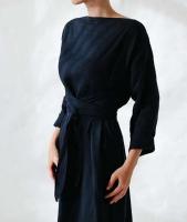 Vestido holgado de algodón de manga larga para mujer, moda informal, liso nuevo, con lazo y cordones, elegantes, otoño 2024 - details 0