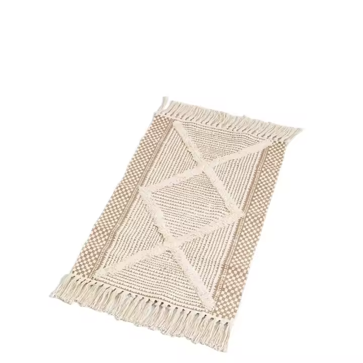 Alfombra de algodón con mechones de algodón,Lavable,Retro,para Pasillo,con borlas,Estilo Bohemio,marroquí,para salón,Dormitorio,Puerta de Entrada (Marrón Claro, 60 x 130 cm) - 1
