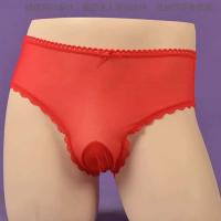 Bolsa sissy de seda grande para hombre, ropa interior cruzada de malla transparente de cintura alta con intervalo de bala, club gay - details 7