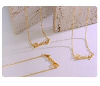 Collar con colgante de letra de diseño innovador, collar querido, chapado en acero titanio, joyería de oro real de 18K para mujer - details 5