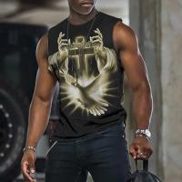 Chaleco con estampado 3D para hombre, camiseta sin mangas con cuello redondo cruzado, Top deportivo diario sin mangas - details 3