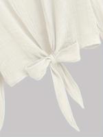 Cárdigan liso de manga larga para mujer, cárdigan informal con nudo frontal para playa, trajes de baño y ropa para mujer - details 4