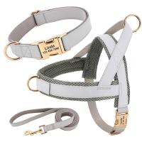 Collar de cuero para perros, juego de correas, chaleco de malla para mascotas, identificación personalizada, cables para perros pequeños, medianos y grandes - details 5