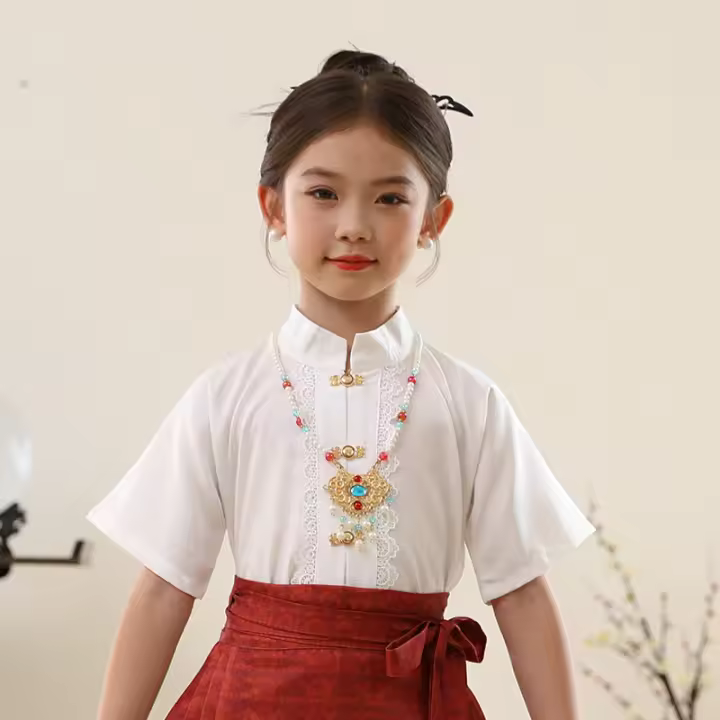Nuevo conjunto Hanfu con cara de caballo para niñas, estilo Tang antiguo chino Ming para niños, primavera y verano diarios - 1