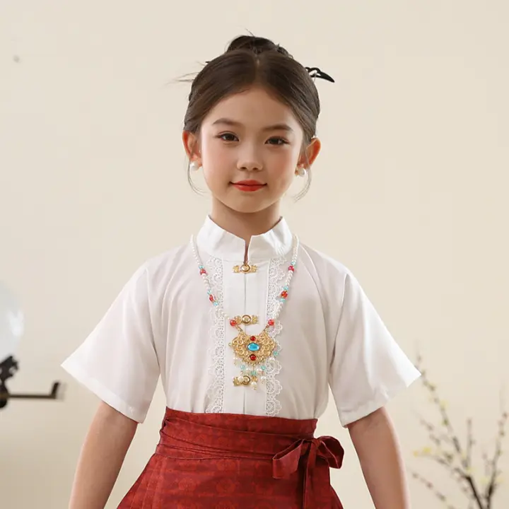 Nuevo conjunto Hanfu con cara de caballo para niñas, estilo Tang antiguo chino Ming para niños, primavera y verano diarios - 1