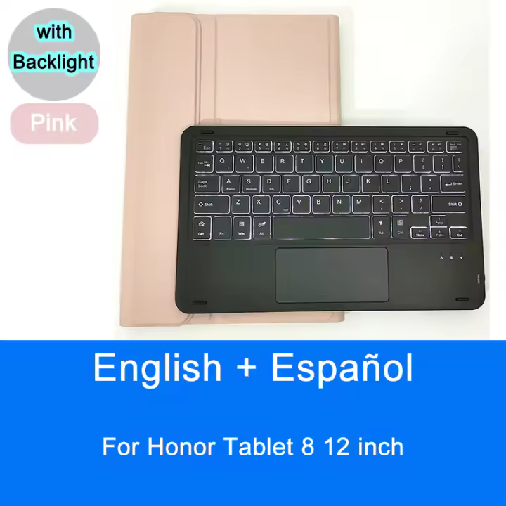 Funda con teclado Bluetooth para tableta Honor 8, 12 pulgadas, Trackpad, retroiluminación, teclado Inglés y Español - 1