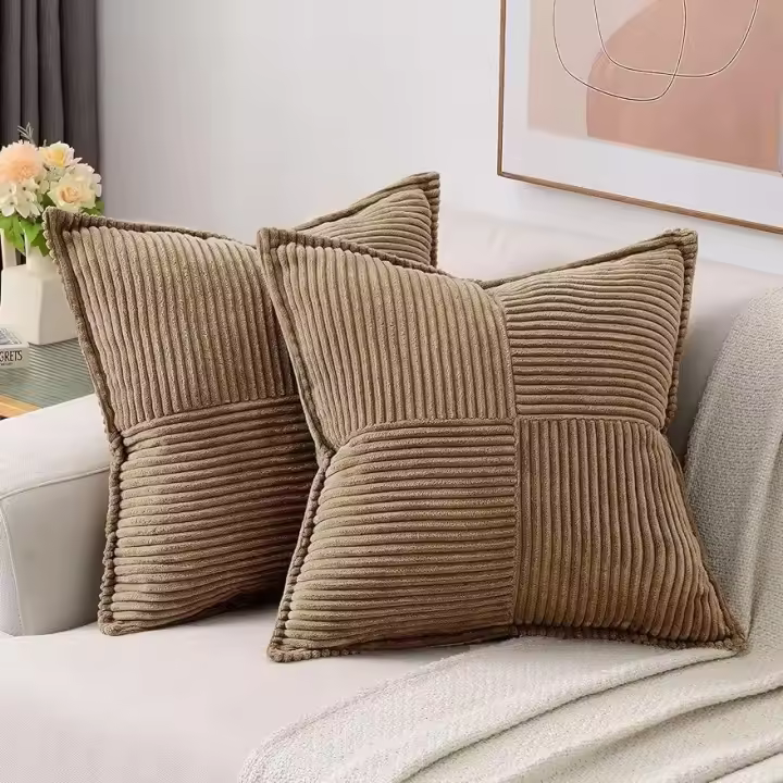 1 funda de almohada de pana con empalme, sofá súper suave, decoración a rayas, almohadas texturizadas para cojín de cama de 18.0 x 18.0 in - 1