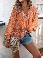 Blusa camisa floral rosa para mujer, top suelto de manga larga, ropa de calle, traje de oficina, ropa de mujer para otoño y primavera - details 19