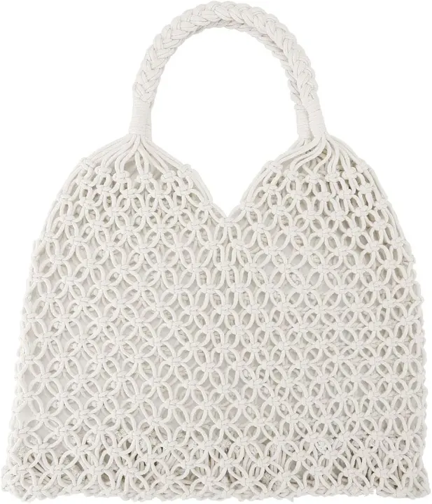 Bolso de paja hecho a mano, bolso de mano de red de pesca para playa, bolso de hombro tejido para compras para mujer - 1
