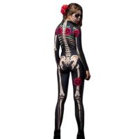 Body de esqueleto para fiesta de Halloween, mono de fantasma de diablo aterrador para niños y adultos, disfraces florales negros para el Día de Todos los Santos - details 7