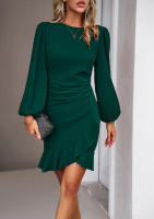 Vestido de manga mullida con temperamento femenino, ropa de otoño e invierno, nuevo, color sólido - details 13