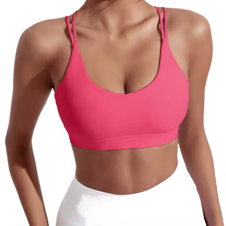 Sujetador deportivo cruzado de color liso para mujer, top deportivo ajustado suave de alta resistencia, ropa interior de entrenamiento integral para gimnasio y yoga con almohadilla para el pecho - 1