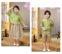 Conjunto de dos piezas de Hanfu chino para niñas, disfraz de jardín elegante y moderno estilo Tang para actuación del Día del Niño - details 13