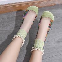 Calcetines Lolita bonitos de malla con perlas para mujer, medias de primavera, calcetines cortos, calcetines con flores bordadas - details 5