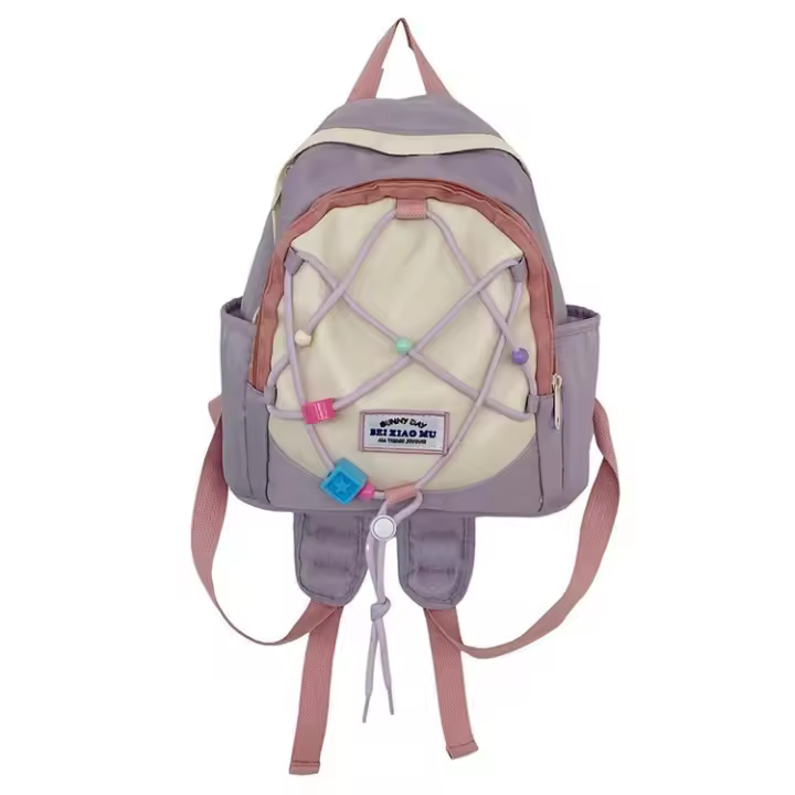 Mochila Escolar de Nylon Pequeña, Colores Contrastantes, Para Niñas de Primaria, Excursión de Primavera - 1