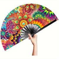 1 abanico de bambú impreso personalizado, estilo vintage plegable grande, tema romántico, ideal para bodas, bailes, festivales de música, actuaciones de fiestas y regalos, no requiere energía - details 0