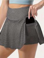 Faldas plisadas de tenis de cintura alta de Color sólido para mujer, falda corta deportiva de secado rápido con bolsillo interior para correr - details 12