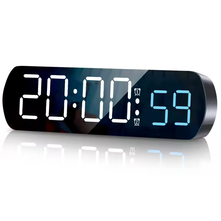 Reloj despertador digital con control de voz, fecha de temperatura máxima 24 horas, cuenta regresiva de sincronización positiva, repetición de modo nocturno de escritorio - 1
