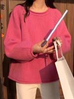 Suéter holgado Harajuku de manga larga para mujer, jerséis coreanos de otoño e invierno, prendas de punto, Tops suaves y cálidos, suéter liso elegante para mujer - details 4
