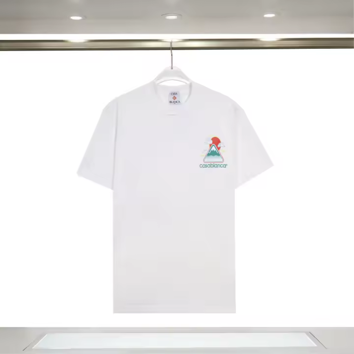 Camiseta Deportiva de Algodón Puro para Hombres Cuello Redondo, Estampado de Logotipo Delantero, Estilo Casual para el Verano - 1