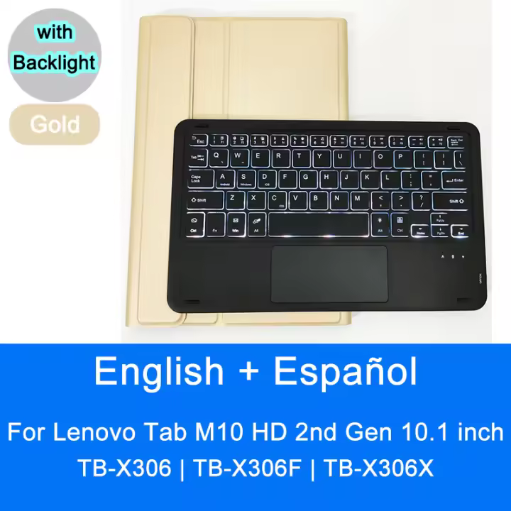Funda de teclado Bluetooth para Lenovo Tab M10 HD 2nd Gen 10.1 pulgadas TBX306 TBX306F TBX306X Estilo sólido Material de cuero sintético Compatible con dispositivos portátiles electrónicos - 1