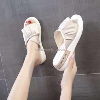 Sandalias planas de alta calidad con borde en forma de abanico, cuña alta, Eva, PVC, color nude, precio bajo - details 0