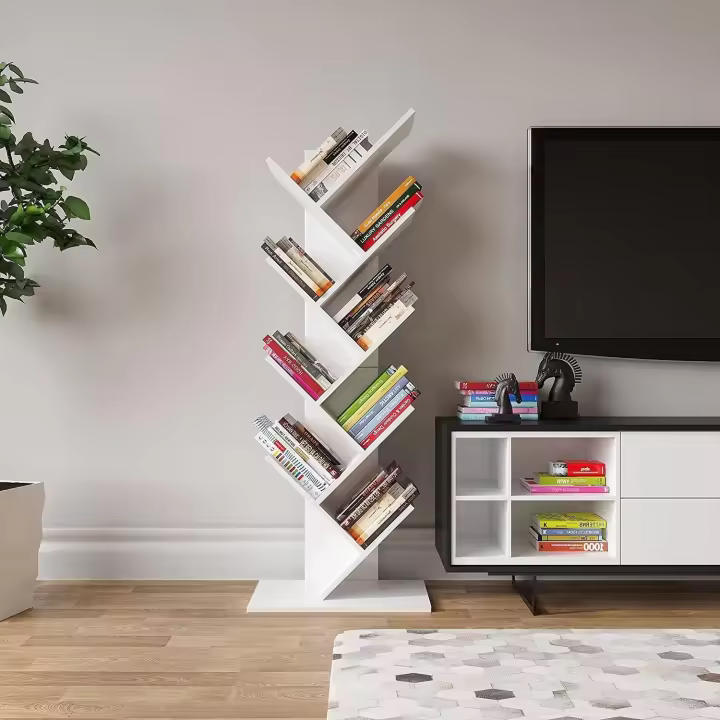 estantes altos de madera industriales, estanterías de almacenamiento para sala de estar, oficina en casa - 1