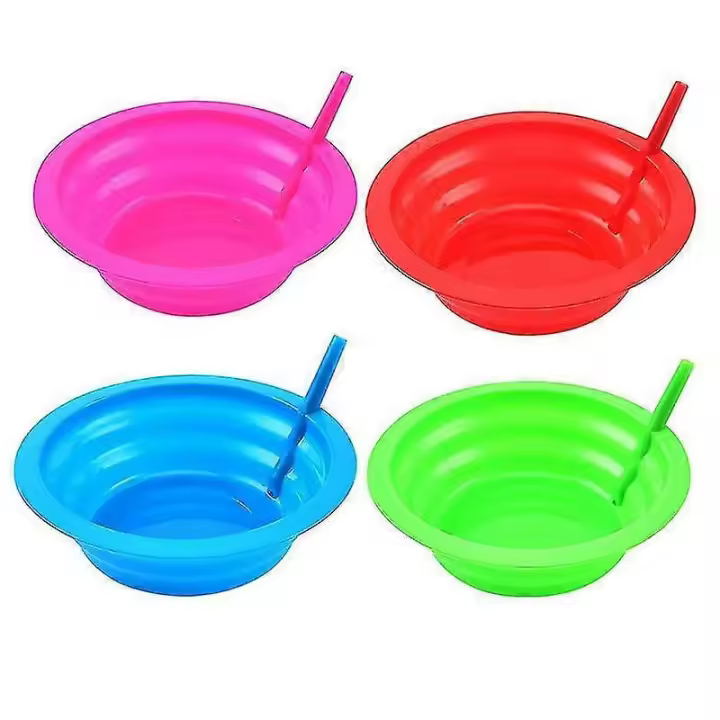 Juego de 4 cuencos de sopa o cereales para niños de plástico con pajita integrada, tienda de mantenimiento de suministros para el hogar - 1