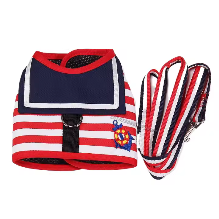 Arnés para perros, conjunto de correa de estilo marino suave y transpirable para perros pequeños y medianos, Collar para cachorros, correa para el pecho para perros y gatos - 1