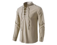 Camisas de lino y algodón para hombre con cuello mandarín, manga larga, estilo cómodo para otoño-primavera - details 2