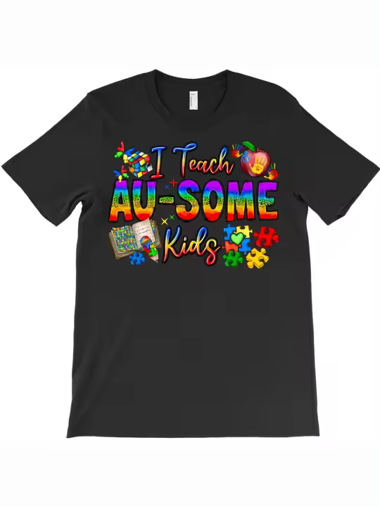 Camiseta I Teach Au-Some para niños, regalo para papá, manga corta con cuello redondo suave y cómoda - 1