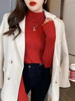 Suéter de Medio Cuerpo Alto para Mujer Jersey Liso Básico de Manga Larga con Cuerno - details 4
