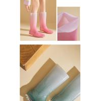 Zapatos De Lluvia Moda Gradiente Botas De Lluvia Altas Mujeres Invierno Acolchada Caliente Compras Camping Atrapar El Mar Zapatos De Vadeo Rural - details 19