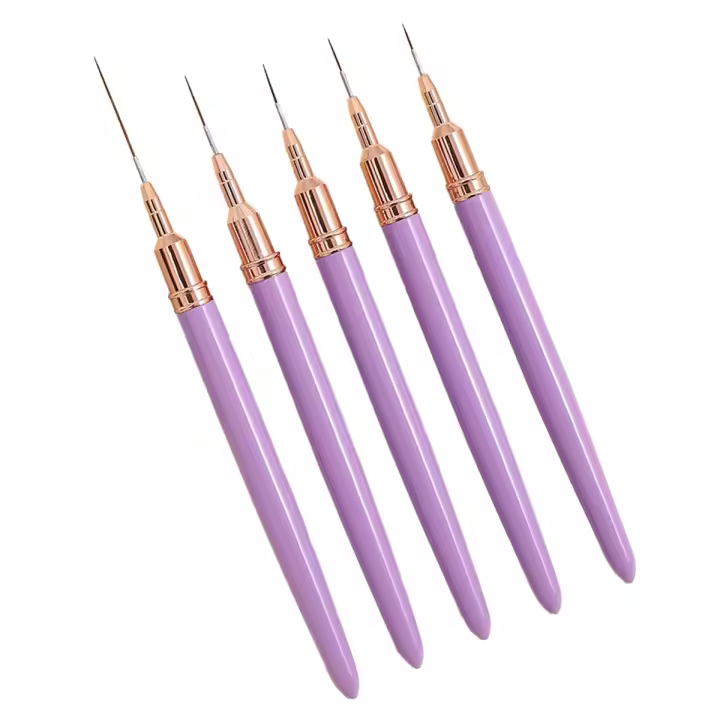 Juego de pinceles para delinear uñas, kit de pinceles de Gel UV para uñas, línea de rayas francesas, pintura, dibujo de flores, herramientas de pluma, 5 piezas, 7/9/11/15/25mm - 1