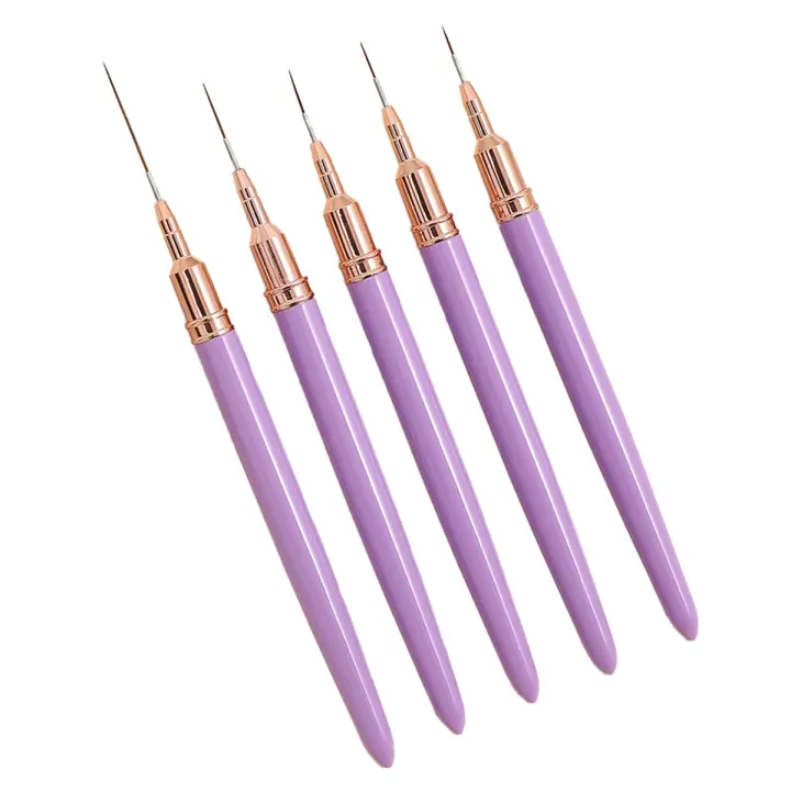 Juego de pinceles para delinear uñas, kit de pinceles de Gel UV para uñas, línea de rayas francesas, pintura, dibujo de flores, herramientas de pluma, 5 piezas, 7/9/11/15/25mm - 1