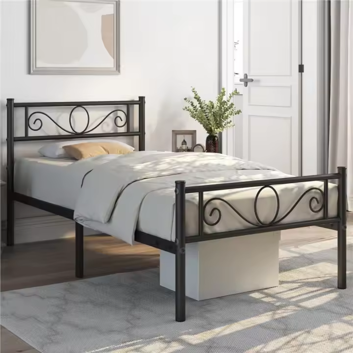 Cama de metal doble, cama de hierro grande para colchón de 160 x 200 cm, cama industrial con estructura de metal blanca. - 1