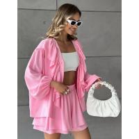 Nuevo conjunto casual para mujer con camisa de manga larga con volantes y botones y pantalones cortos de doble capa - details 23