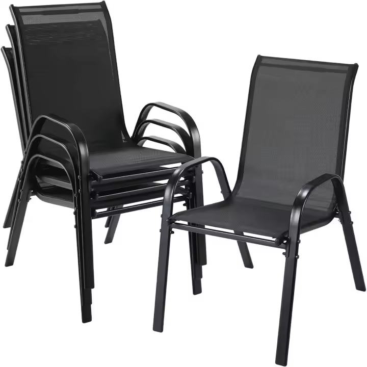 Sillas de Jardín de Acero-Hierro 4 unidad Sillas de comedor Espalda Alta Tejido Carga Grupo 150kg - 1