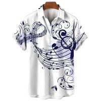Moda Verano 2023 Camisa de Cuello Redondo con Estampado de Simbolo de Música - details 5