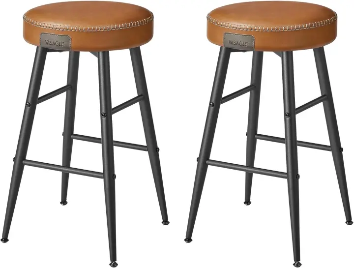Juego de 2 Taburetes de Bar Taburetes de Cocina Taburetes de Desayuno Cuero Sintético con Costuras - 1