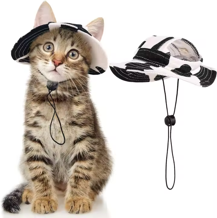Sombreros de gato con agujeros para las orejas, sombrero de vaquero para mascotas pequeñas, disfraz de fiesta de cumpleaños - 1