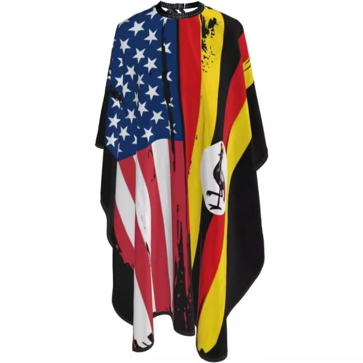 Capa de peluquero con bandera de EE. UU. y Uganda - Capa de corte de pelo impermeable para peluquería profesional con cierre a presión ajustable - Delantal de corte de pelo para estilista y uso doméstico - 55''X66'' - 1