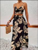 Vestido estampado sin mangas con cuello en V y corte Bo para mujer, vestidos sexys con abertura larga, media falda de moda, conjunto de verano ligero y elegante - details 1