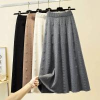 Faldas largas tejidas de otoño e invierno para mujer, falda elegante de cintura alta de Color sólido, faldas por debajo de la rodilla suaves elásticas elegantes para mujer - details 1